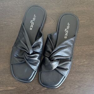 J/SLIDES Black Leather Knot Sandals